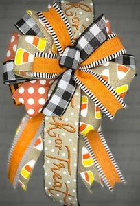 Halloween Candy Corn Wreath Bow, Halloween Decor - Picture 1 of 5
