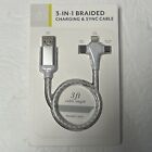 Vivitar 3 in 1 White Braided charging & Sync cable 3ft Cable Length NEW Sealed