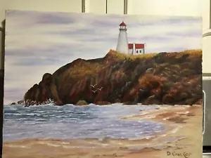 Ölgemälde Leuchtturm und Strandszene - Bild 1 von 1