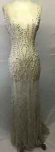GAI MATTIOLO sexy sheer mesh panel beaded full length maxi dress gown 44 NEW - Picture 1 of 12