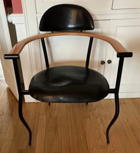 Vintage Arrben Italy Marylin Stiletto Chair 1980’s Black Leather And Wood - Picture 1 of 13