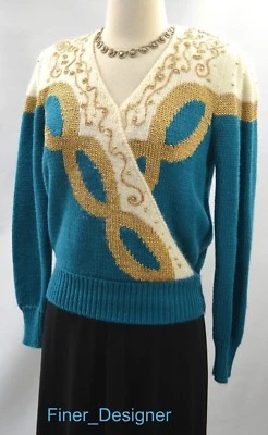 Dana Scott Feo Navidad Difuso Suéter Tejido Top Cuentas Doradas Multi V Talla S Nuevo De Colección Foto 1 de 4