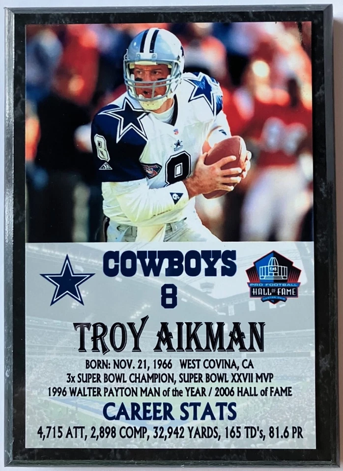 PLACA DE SUBLIMACIÓN A TODO COLOR TROY AIKMAN DALLAS COWBOYS Foto 1 de 1