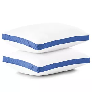 Gusseted Pillow Set of 2 Bed Pillows Neck Support Side & Back Sleepers Pillows   - Picture 1 of 36