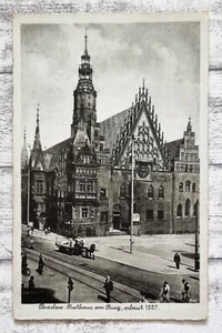 AK Breslau Rathaus Ring Innenstadt Personen Ansichtskarte Stempel Feldpost alt - Picture 1 of 2