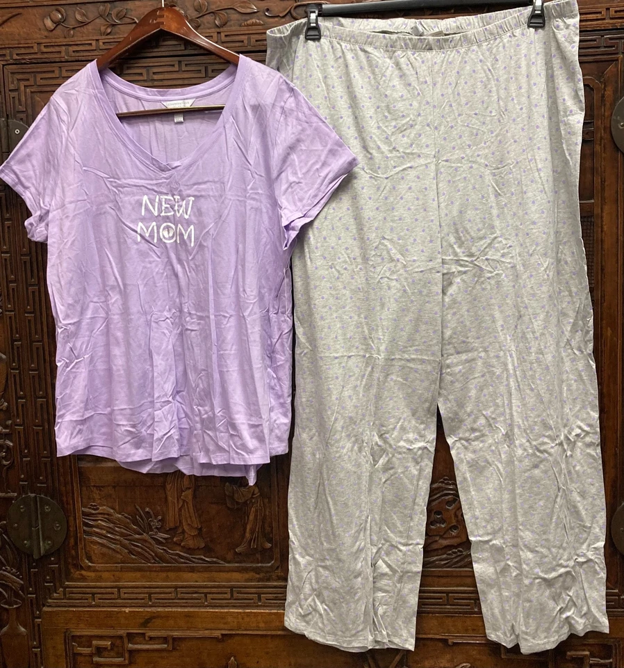 Nuevo conjunto de pijama Charter Club para mujer 2 piezas nuevo mamá manga corta, púrpura/gris, XXXL Foto 1 de 1