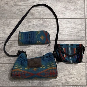 Pendleton Southwest Aztec Navajo Red Blue Orange Wool Flap Zip Pouch,Barrel,Case - Picture 1 of 9