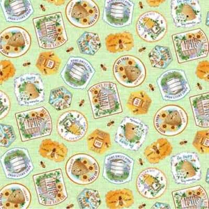 Michael Miller Fabrics~Honey For Sale~Green~Bee Culture~BTY~DCX11252, Bee Hive - Picture 1 of 1