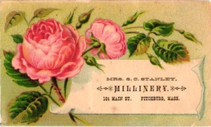 Antique 1890s Victorian Calling Card – Mrs. S.C. Stanley Millinery, Fitchburg MA - Picture 1 of 1