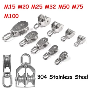 M15-M100 304 Stainless Steel Single/Double Rope Pulley Block Rope Pulley Wheel - Picture 1 of 18