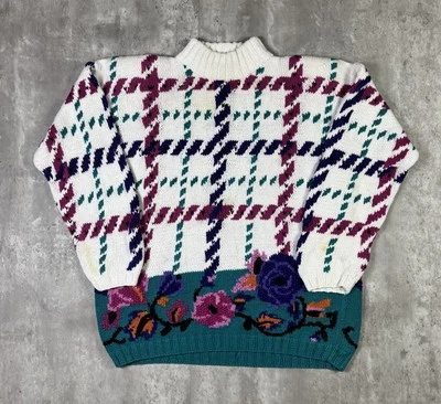 复古 90 年代 Izod 花卉针织毛衣女式中号花卉条纹 — 第 1/4 张图片