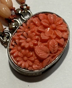 Vintage Carved Flowers Pink Stone Sterling Silver Bracelet 7" 6 Strand - Picture 1 of 8