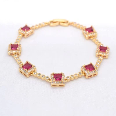 Brazalete cuadrado topacio místico verde de moda relleno de oro amarillo de 18 quilates para mujer Foto 1 de 2