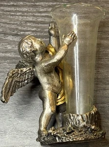 VTG Mini Pewter Bud Vase S.P.I. Angel w/ Gold Loincloth 1993 4”H X 3”W Roccoco - Picture 1 of 9