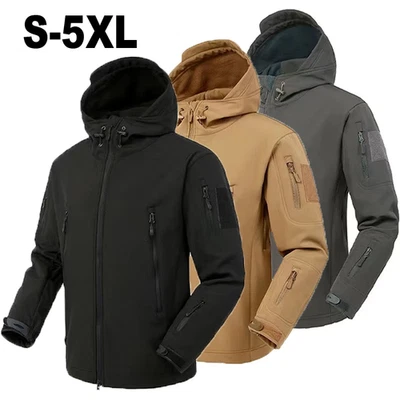 Herren Softshell Jacke Winter Fleece Kapuze Wasserdicht Outdoor Wandern - Bild 1 von 4
