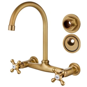 Airuida Antique Brass Wall Mount Kitchen Sink Faucet, Wall Mounted 8 Inches C... - Picture 1 of 9