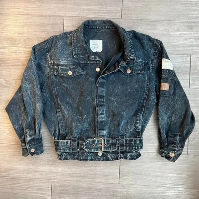 Chaqueta Denim Negra De Colección Años 80 Bugle Boy Lavado Ácido Grunge Envejecido Talla L Foto 1 de 4