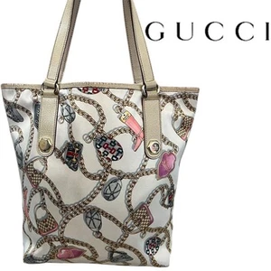 Rare GUCCI Approved Gucci Chain Pattern Printed Tote Bag White - Picture 1 of 12