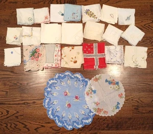 Lot Vtg Hankies Handkerchiefs Floral Scalloped Embroidered Round Dainty - Picture 1 of 10