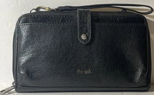 The Sak Leather Black Wallet Smartphone Around Wristlet No Crossbody 8X5X1.25” - Picture 1 of 7