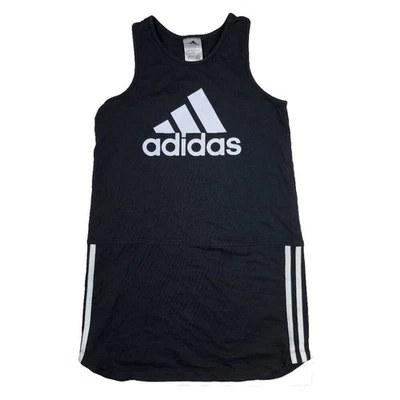 ADIDAS Logo Sleeveless Girl Black Knee-Length Pullover Cotton Shirt Tank Dress L - Image 1 of 4