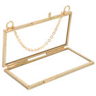 Glass Display Shelf with Hanging Brass Frames for Home Décor