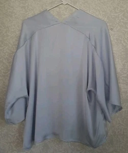 R Label Womens Lux Satin Flowy Oversize Top Light Blue Dolman Sleeve Sz Large - Picture 1 of 9
