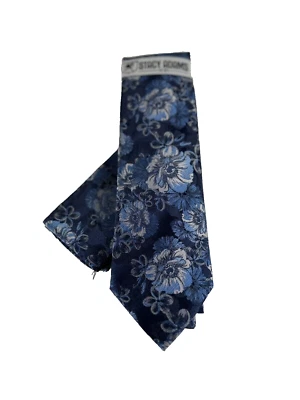 Gravata masculina Stacy Adams azul marinho azul royal floral carvão 3,25" de largura - Imagem 1 de 4