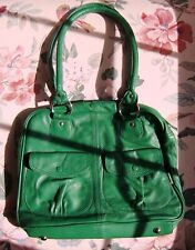 retro green leather shoulder handbag with floral lining plus matching purse