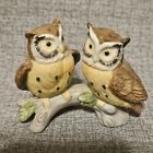 Vintage Lefton Owls Sitting On Branch Figurine Bisque Porcelain 2 1/4"
