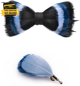 Handmade Feather Pre-Tied Bow Tie and Brooch Sets for Men - Picture 1 of 3