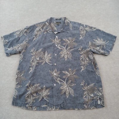 Camisa Luau Para Hombre Extra Grande Azul Floral Abotonada 100% Seda Informal Hawaiana Foto 1 de 4