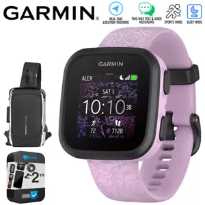 Garmin Bounce Kid Smartwatch, Lilac Floral w/ Sling Backpack + 2 Yr Warranty Kit - Picture 1 of 12