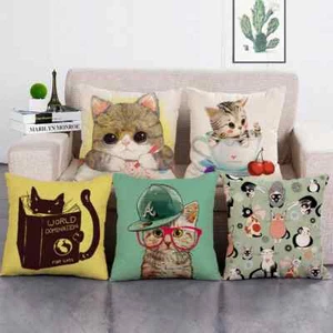 Cute Animal Print Cushion Cover Cartoon Cat Decorative Throw Pillow Case - Picture 1 of 34