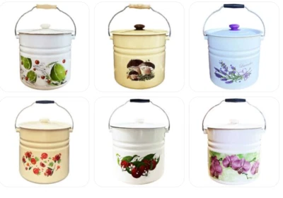 Eimer mit Deckel emailiert Kübel Eiseneimer Stahleimer 12 L - Bild 1 von 4