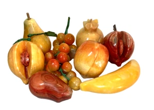 8 Vtg Alabaster Polished Marble Natural Stone Fruit Peaches Pit Grapes Banana - Picture 1 of 24
