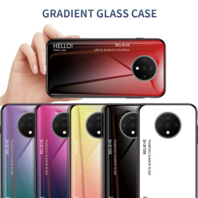 For OnePlus 1+ 7T Gradient Tempered Glass Back Shockproof Phone Slim Case Cover