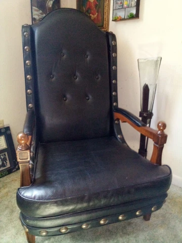 Vintage Black High Back Throne Chair, Medieval Gothic Spanish Cover