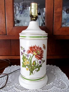 VINTAGE 1970s LEVITON TABLE LAMP - CERAMIC CYLINDER-SHAPED FLORAL LAMP +LT. BULB - Picture 1 of 9