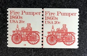 USA1981 #1908 22c Fire Pumper - Transportation Series Coil PNC (#16) Line Pair - Picture 1 of 7