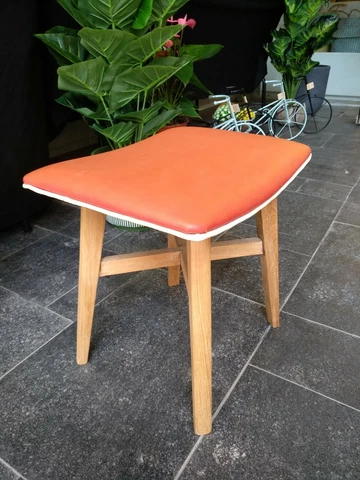 Footstool- vintage  and rare- retro - restored and handmade upholstered Cover