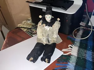Vintage pierrot porcelain doll clown jester black and white 13” tall - Picture 1 of 4