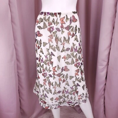 Falda midi para mujer East 5th de gasa con estampado de animales de mariposa con volantes línea A pequeña Foto 1 de 4