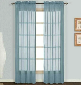 New Monte Carlo Sheer Voile 63" Long Rod Pocket Curtain Panels Slate Blue Pair - Picture 1 of 3