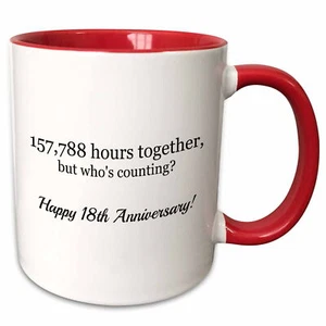 3dRose "Happy 18th Anniversary - 157788 hours together" Two Tone Red Mug 11oz - Picture 1 of 1