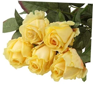 Artificial Realistic Roses Flowers 24" Real Touch Silk Roses Bouquet Yellow - Picture 1 of 7