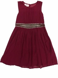 Girls Burgundy Tulle Sequin Embellished Waist Formal Party Flower Girl Dress - Picture 1 of 1