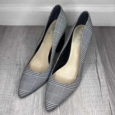 Zapatos de tacón grueso Vince Camuto punta talla 8 negro blanco tacones altos a cuadros Foto 1 de 4