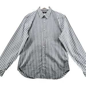 7 For All Mankind Men's Size L Gray Stripe Cotton Long Sleeve Casual Shirt - Picture 1 of 11