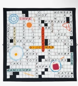 NWT Kate Spade Sunday Crossword Silk Square Scarf French Cream - Rare - Picture 1 of 6
